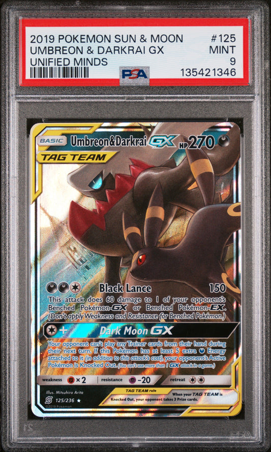 2019 Pokemon Sun & Moon Unified Minds #125 Umbreon & Darkrai Gx PSA 9