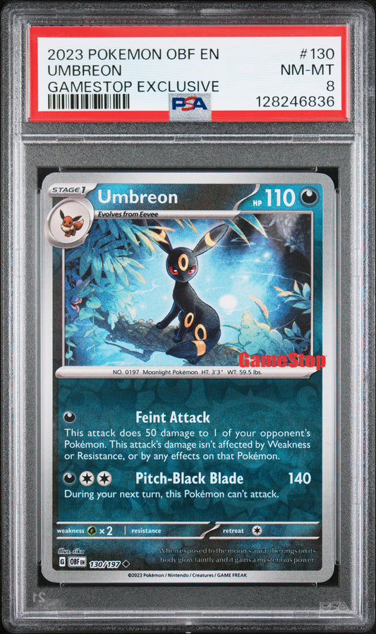 2023 Pokemon Obf En-Obsidian Flames #130 Gamestop Exclusive Umbreon PSA 8