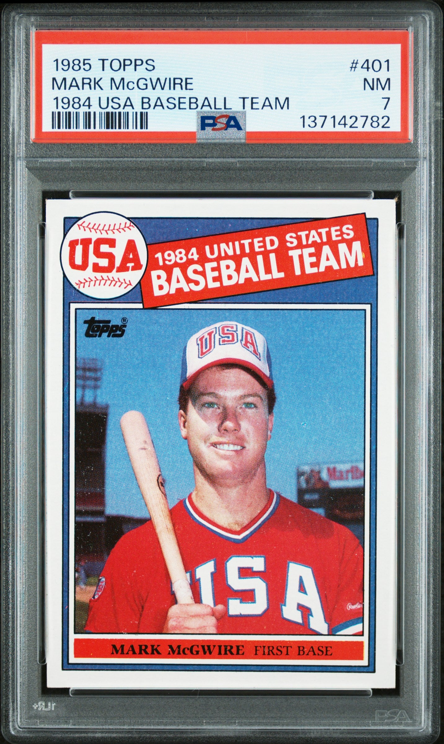 1985 Topps #401 1984 Usa Baseball Team Mark Mcgwire PSA 7