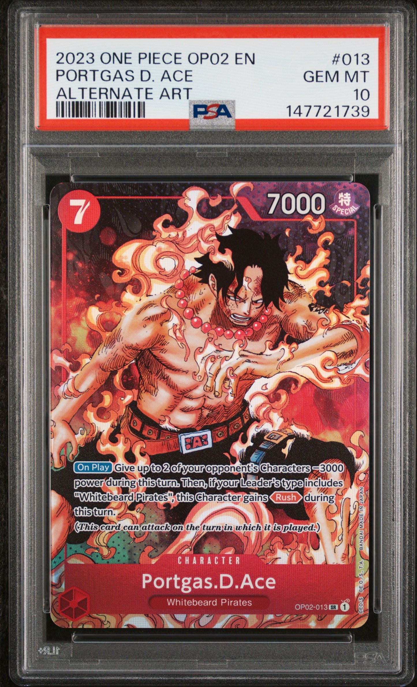2023 One Piece OP02 EN #013 Portgas D Ace Alternate Art PSA 10