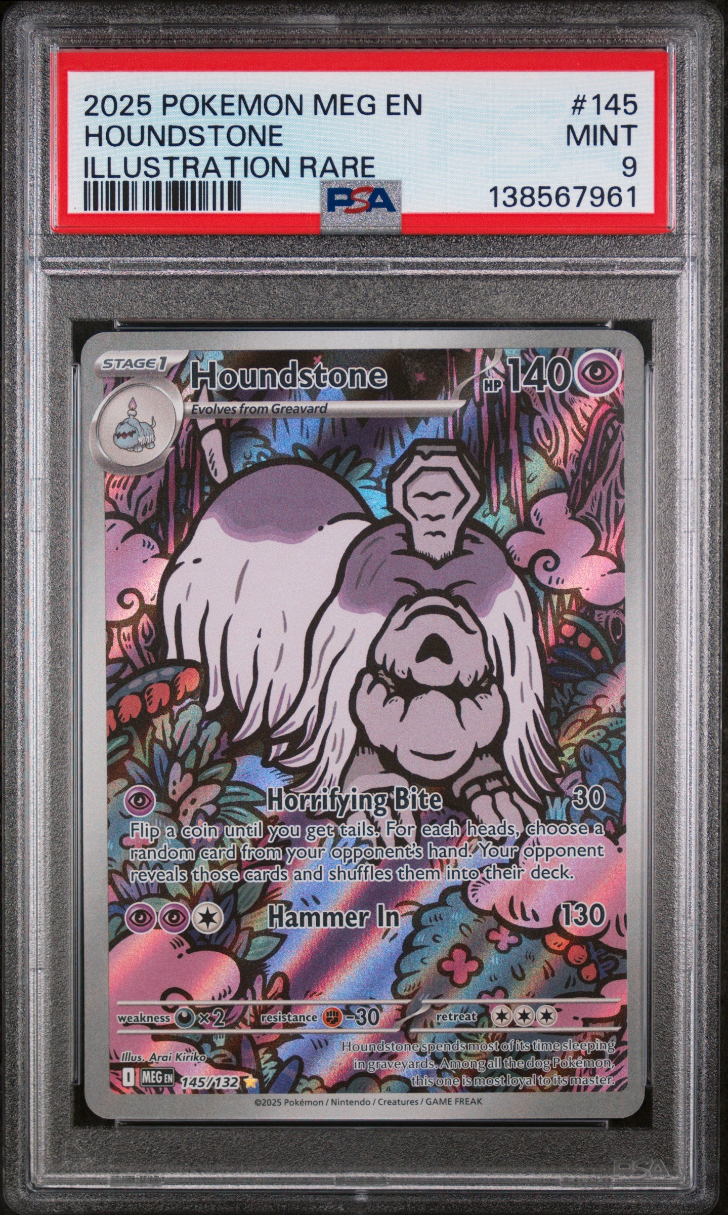 2025 Pokemon Meg En-Mega Evolution #145 Illustration Rare Houndstone PSA 9