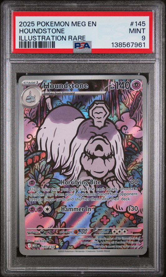 2025 Pokemon Meg En-Mega Evolution #145 Illustration Rare Houndstone PSA 9