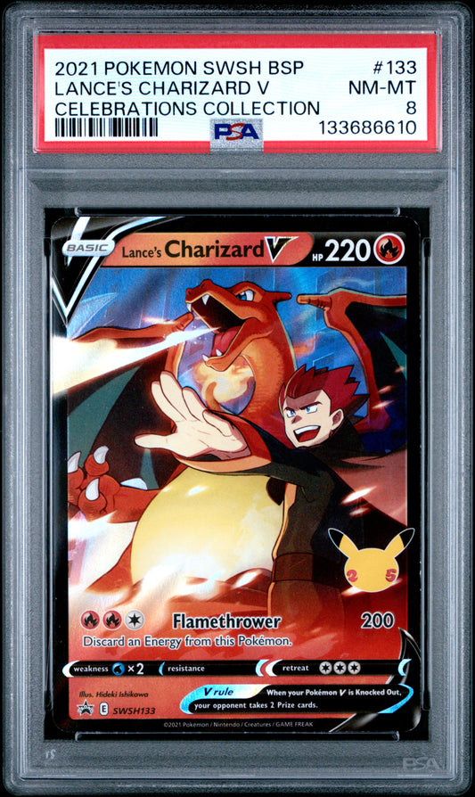 2021 Pokemon Swsh Promo #133 Celebrations Coll. Lance's Charizard V PSA 8