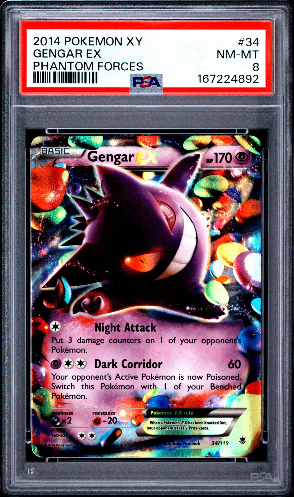 2014 Pokemon XY #34 Gengar Ex Phantom Forces PSA 8