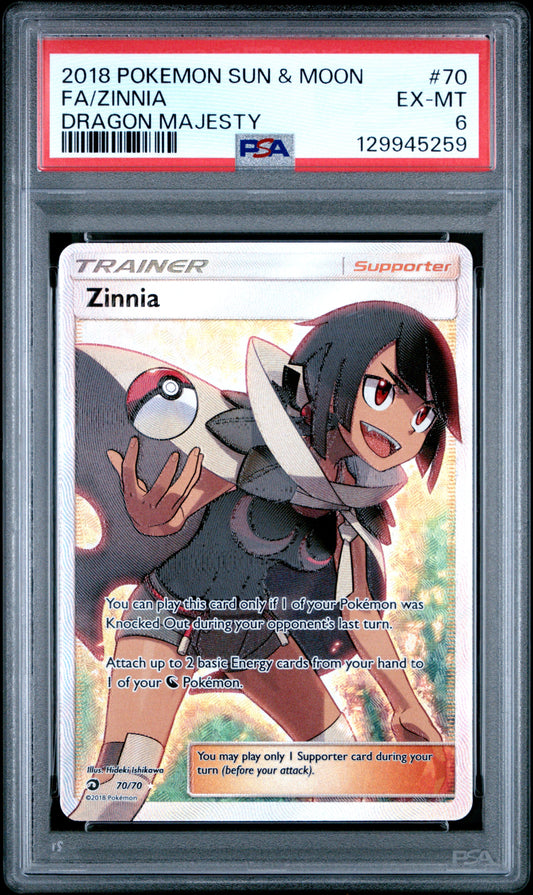 2018 Pokemon Sun & Moon Dragon Majesty #70 Fa/Zinnia PSA 6