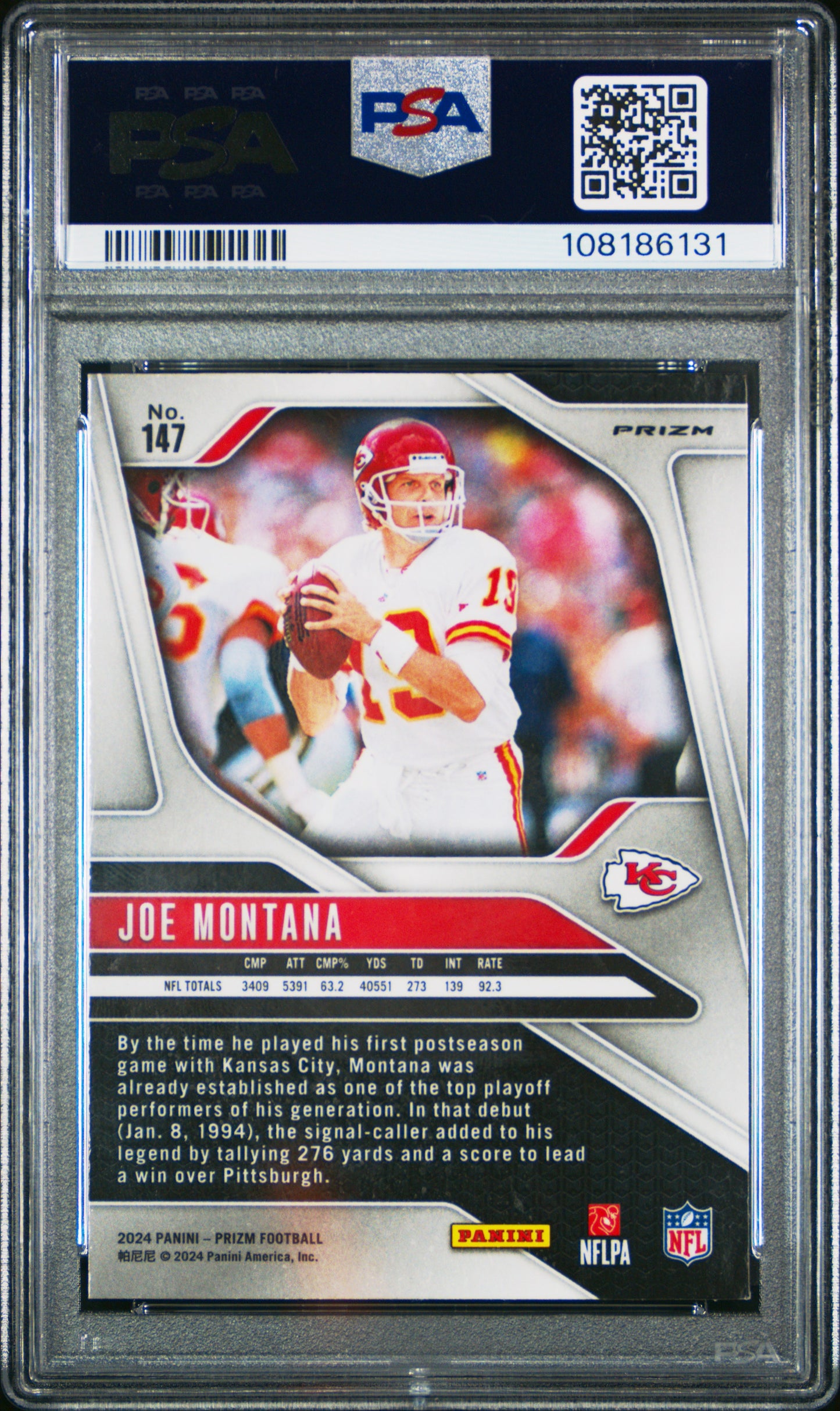 2024 Panini Prizm #147 Red Prizm Joe Montana PSA 9