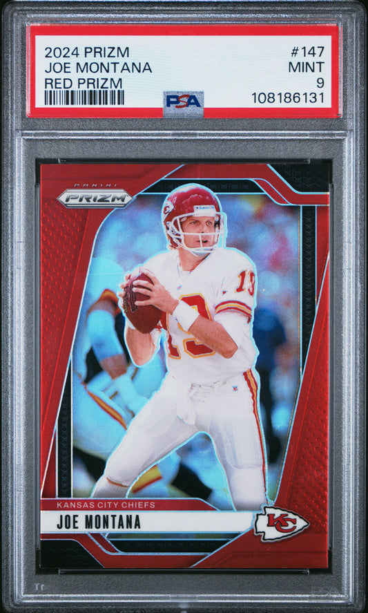 2024 Panini Prizm #147 Red Prizm Joe Montana PSA 9