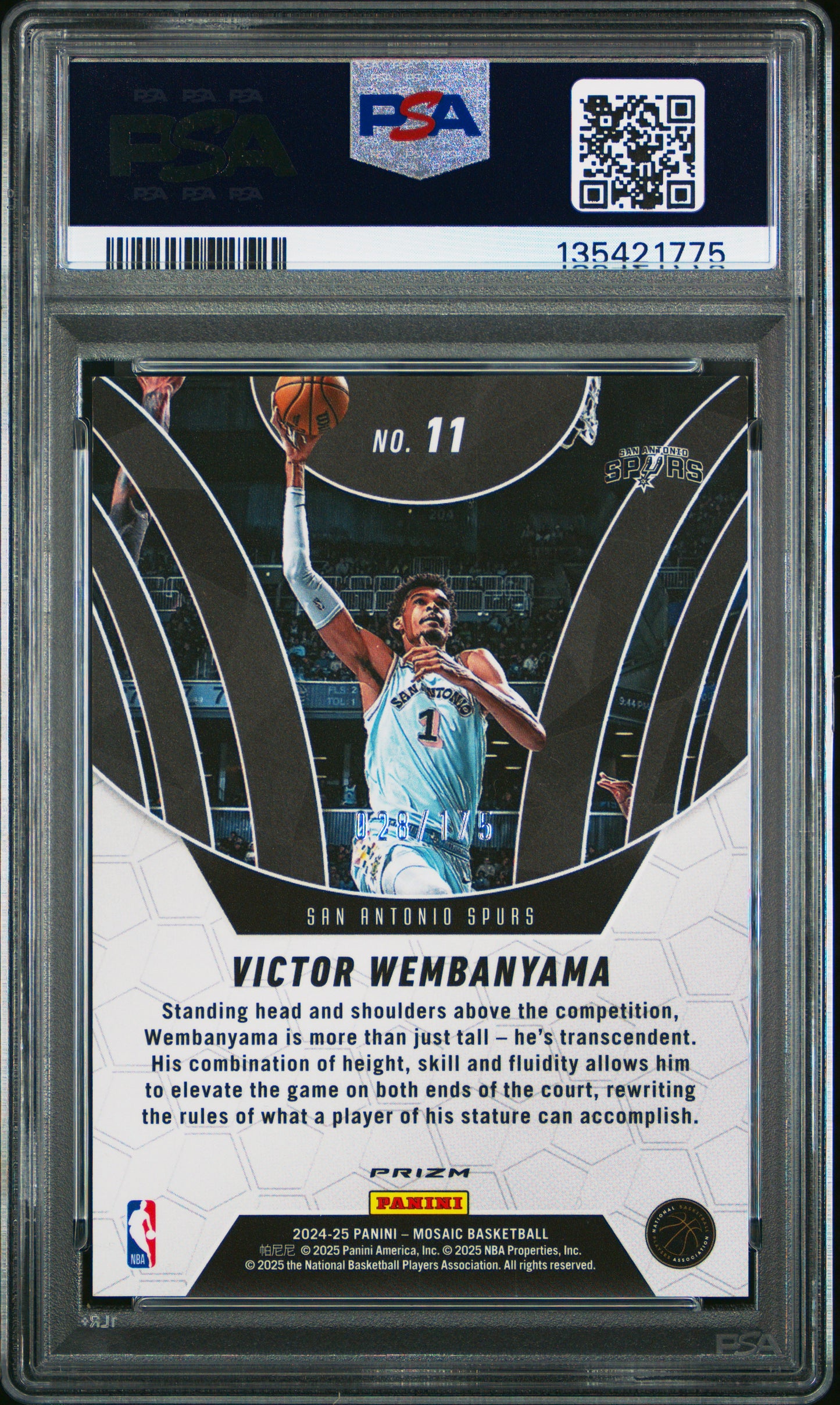 2024 Panini Mosaic Elevate #11 Purple Fluorescent Victor Wembanyama /175 PSA 9
