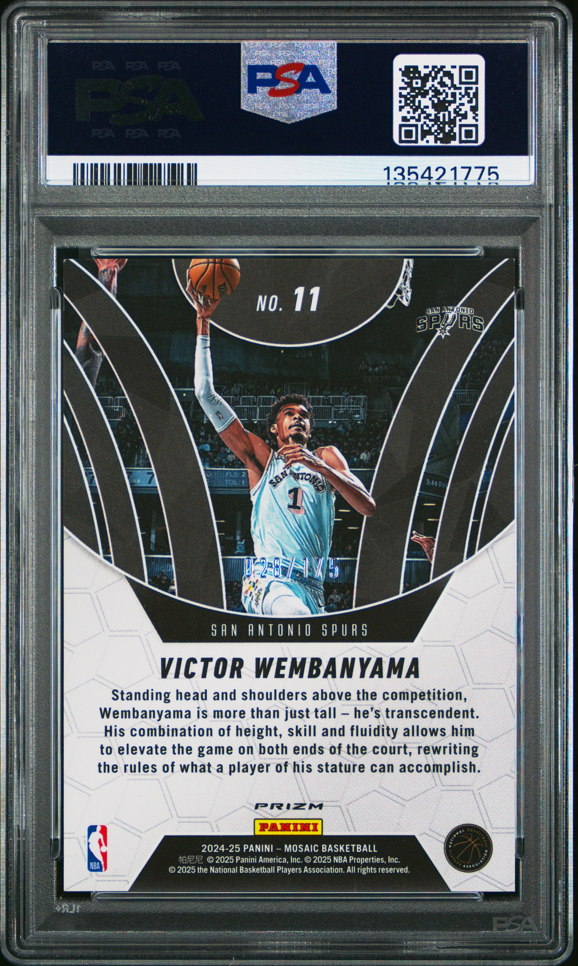 2024 Panini Mosaic Elevate #11 Purple Fluorescent Victor Wembanyama /175 PSA 9