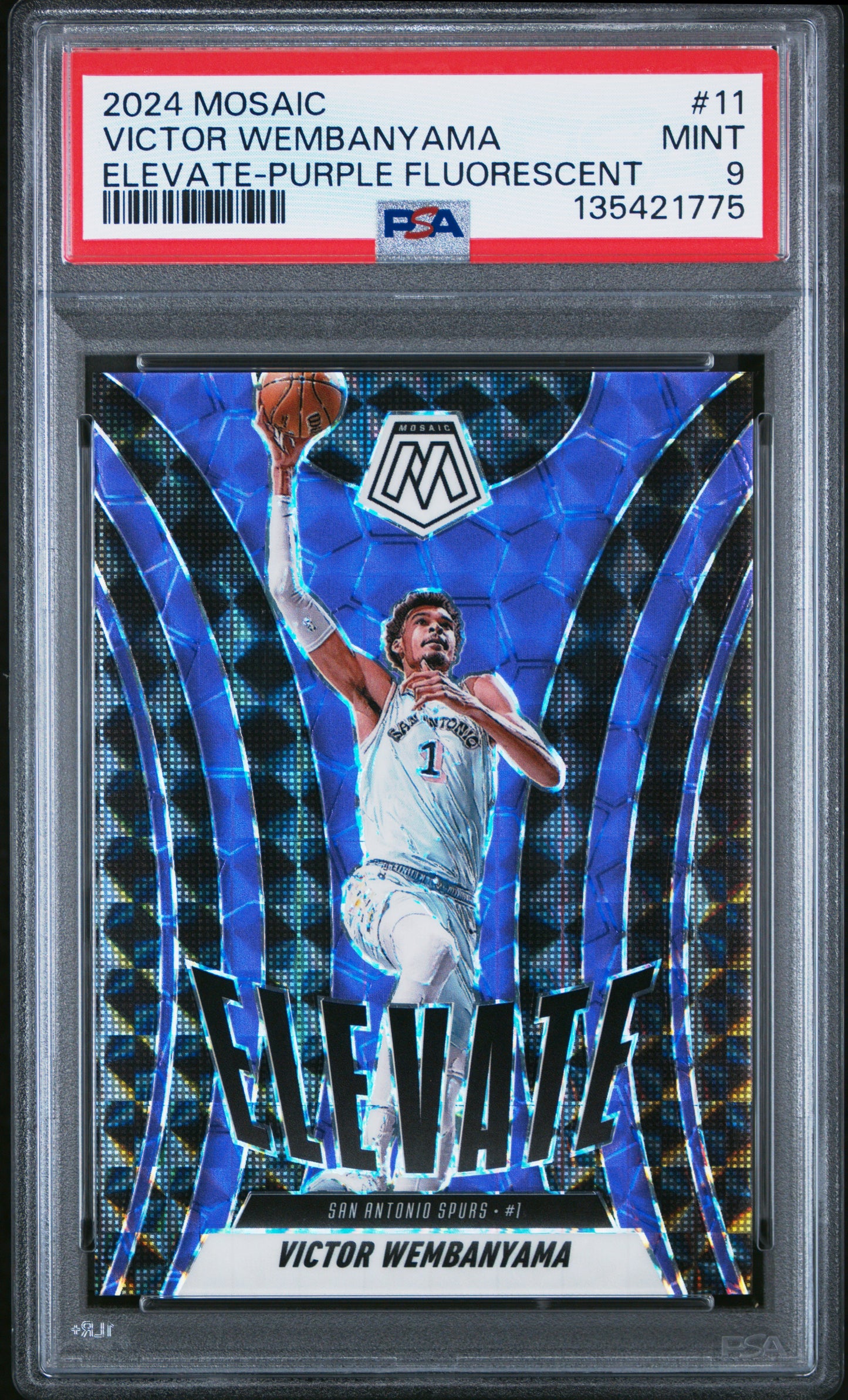 2024 Panini Mosaic Elevate #11 Purple Fluorescent Victor Wembanyama /175 PSA 9