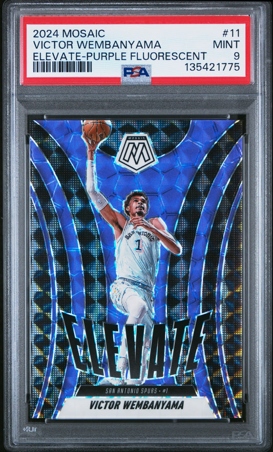 2024 Panini Mosaic Elevate #11 Purple Fluorescent Victor Wembanyama /175 PSA 9