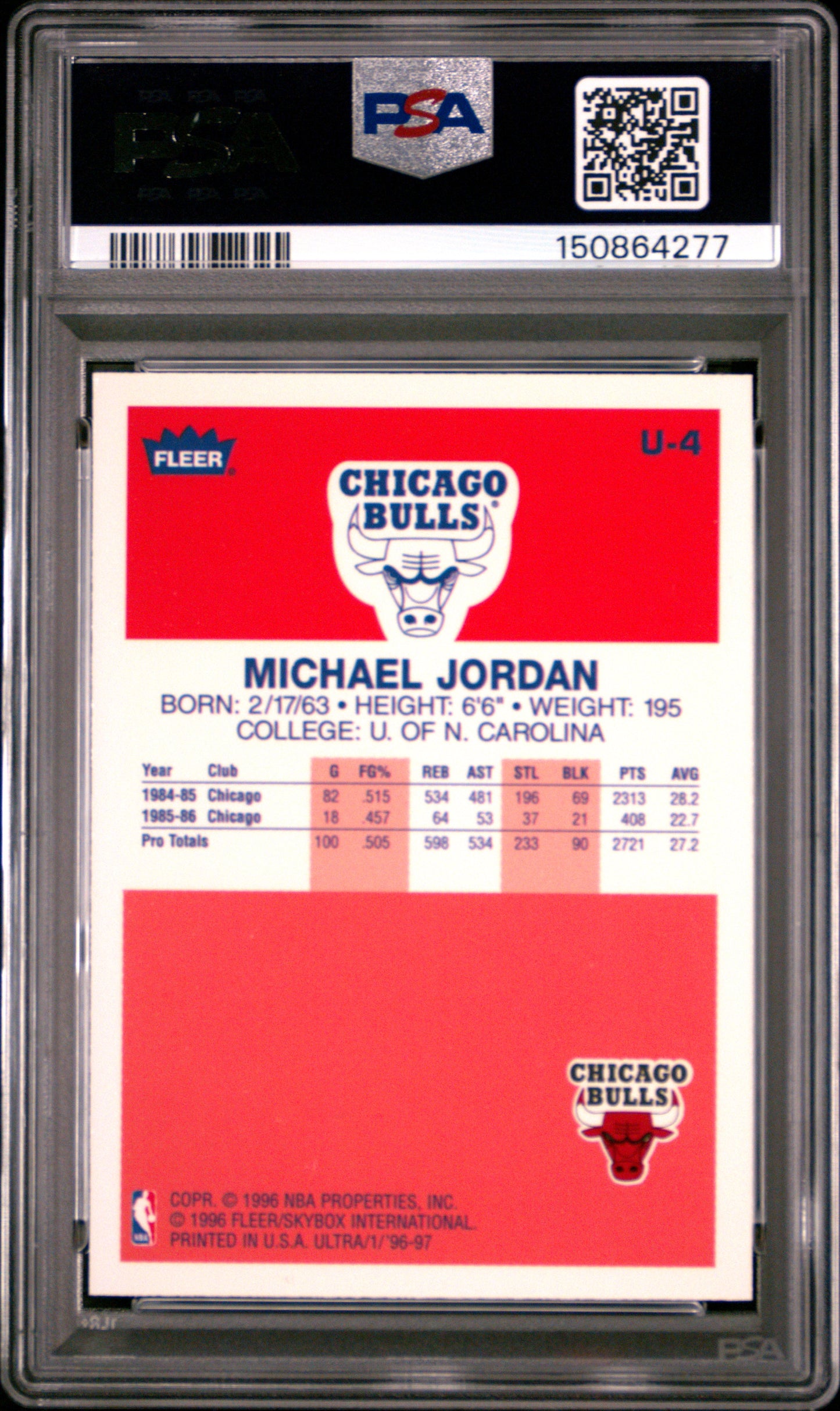 1996 Ultra Decade Of Excellence #U-4 Michael Jordan PSA 8