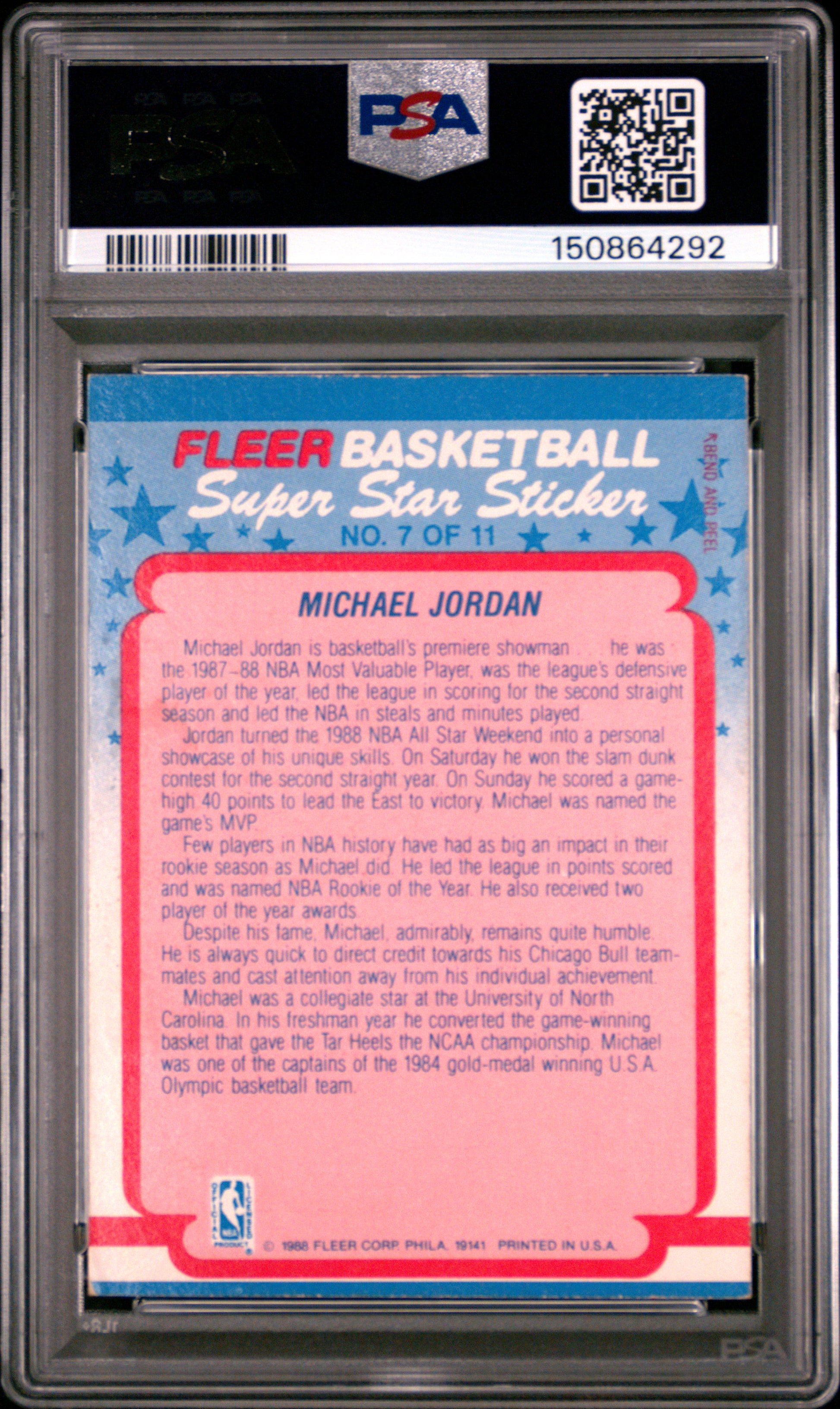 1988 Fleer Sticker #7 Michael Jordan PSA 4