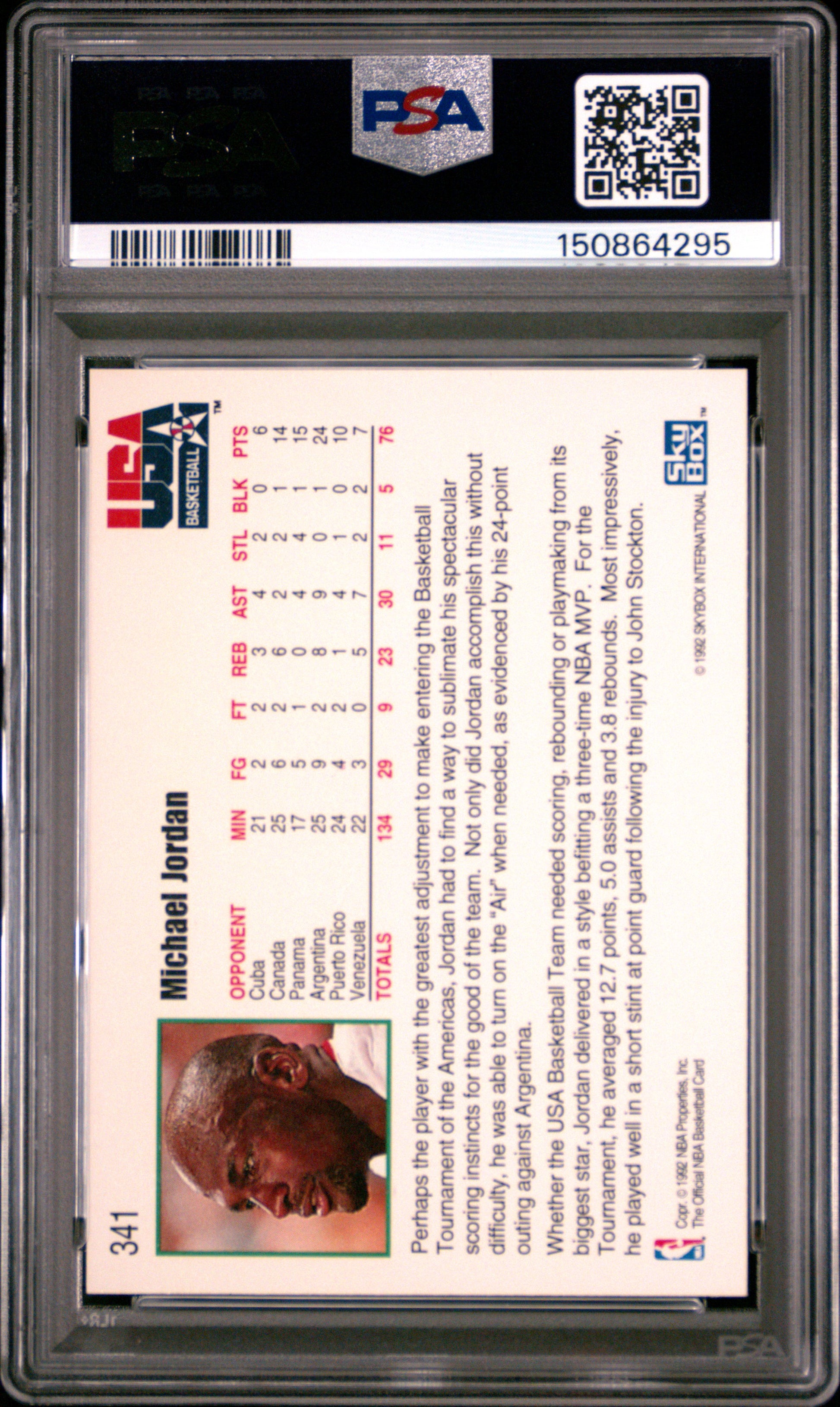1992 Hoops #341 Usa Michael Jordan PSA 8
