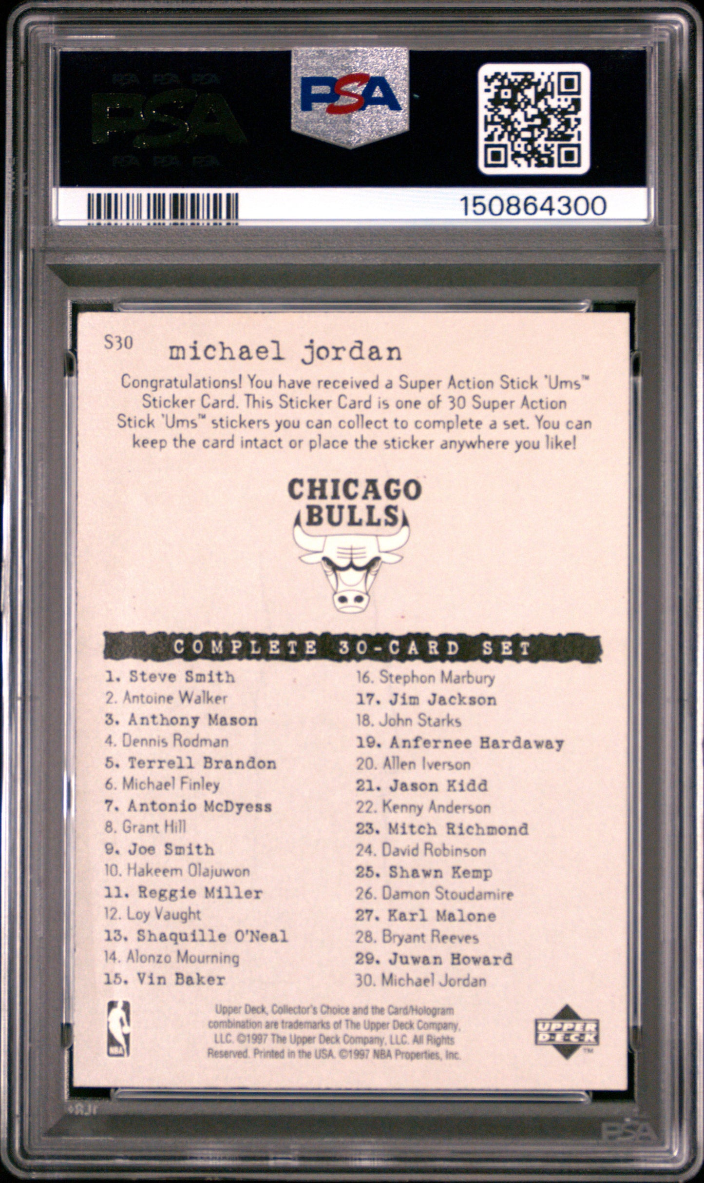 1997 Collector'S Choice Stick-Ums 1 #S30 Michael Jordan PSA 4