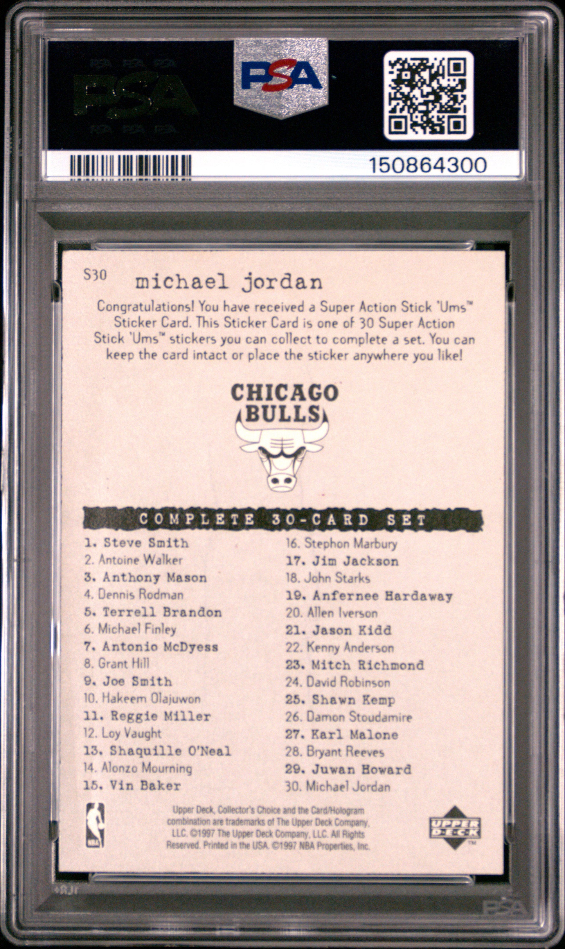 1997 Collector'S Choice Stick-Ums 1 #S30 Michael Jordan PSA 4