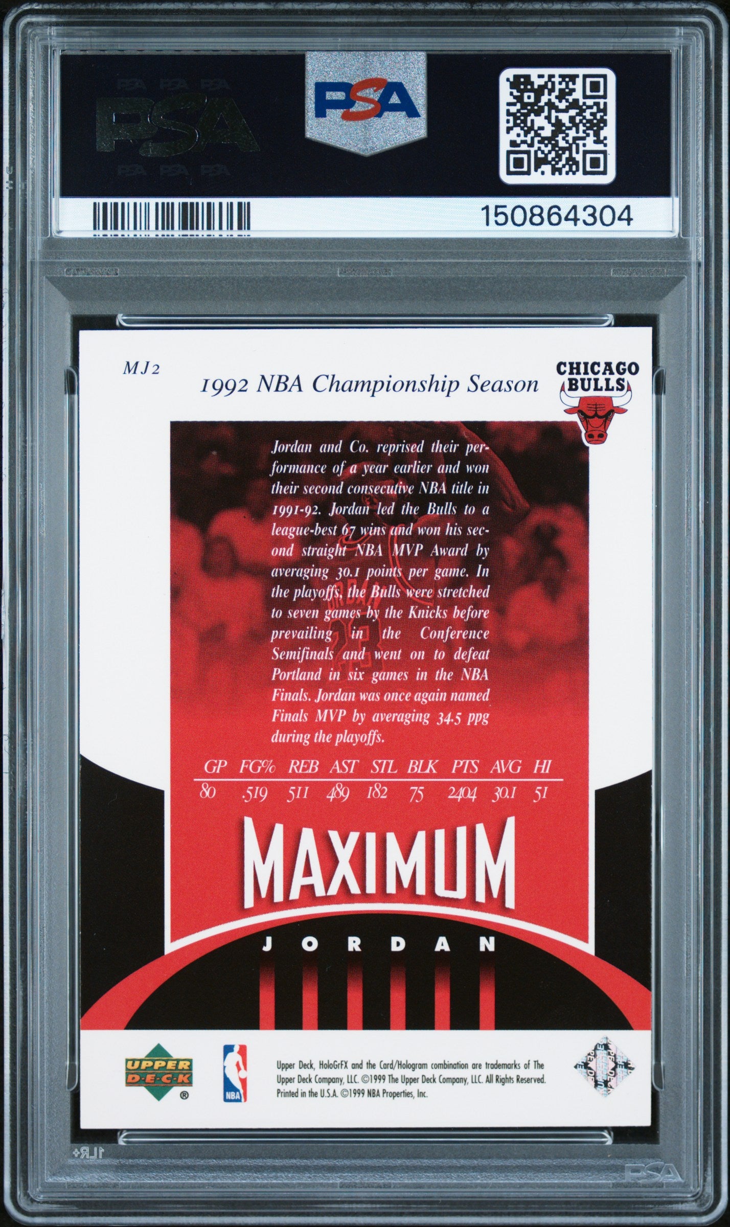 1999 Upper Deck Hologrfx Maximum Jordan #MJ2 Michael Jordan PSA 8
