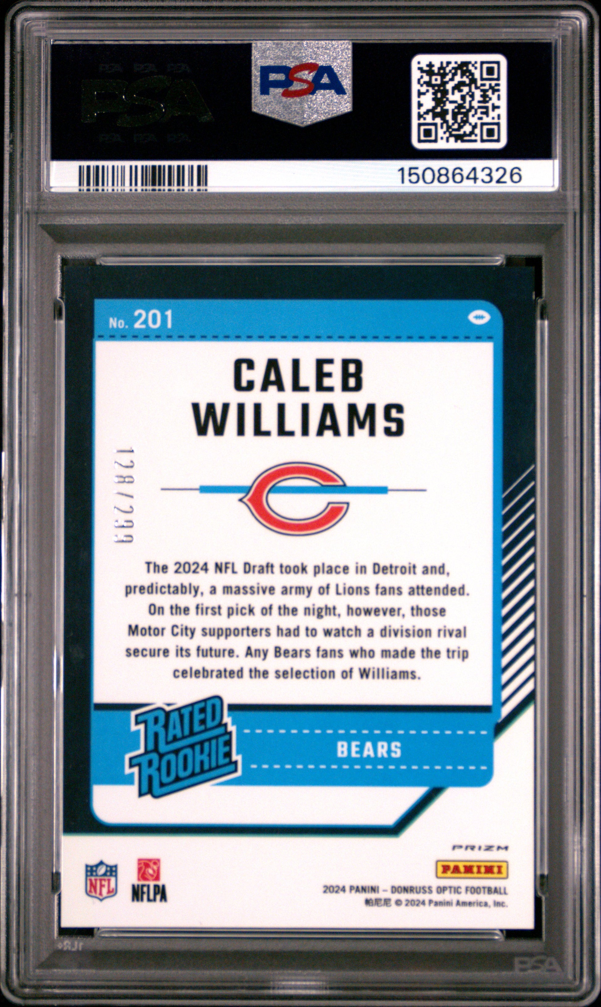 2024 Panini Donruss Optic #201 Aqua Caleb Williams RC #'d /299 PSA 8