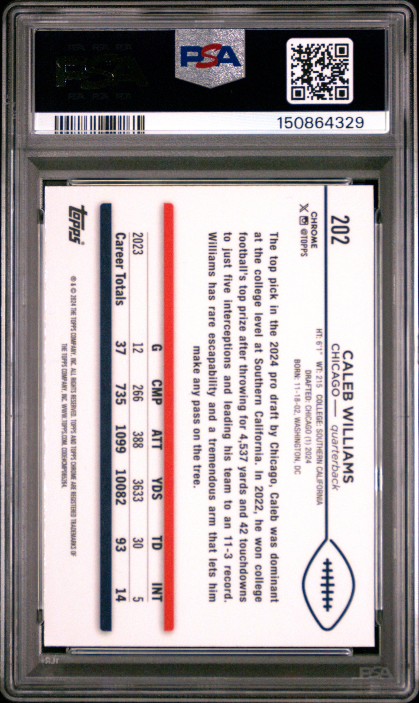2024 Topps Chrome #202 Caleb Williams RC PSA 9