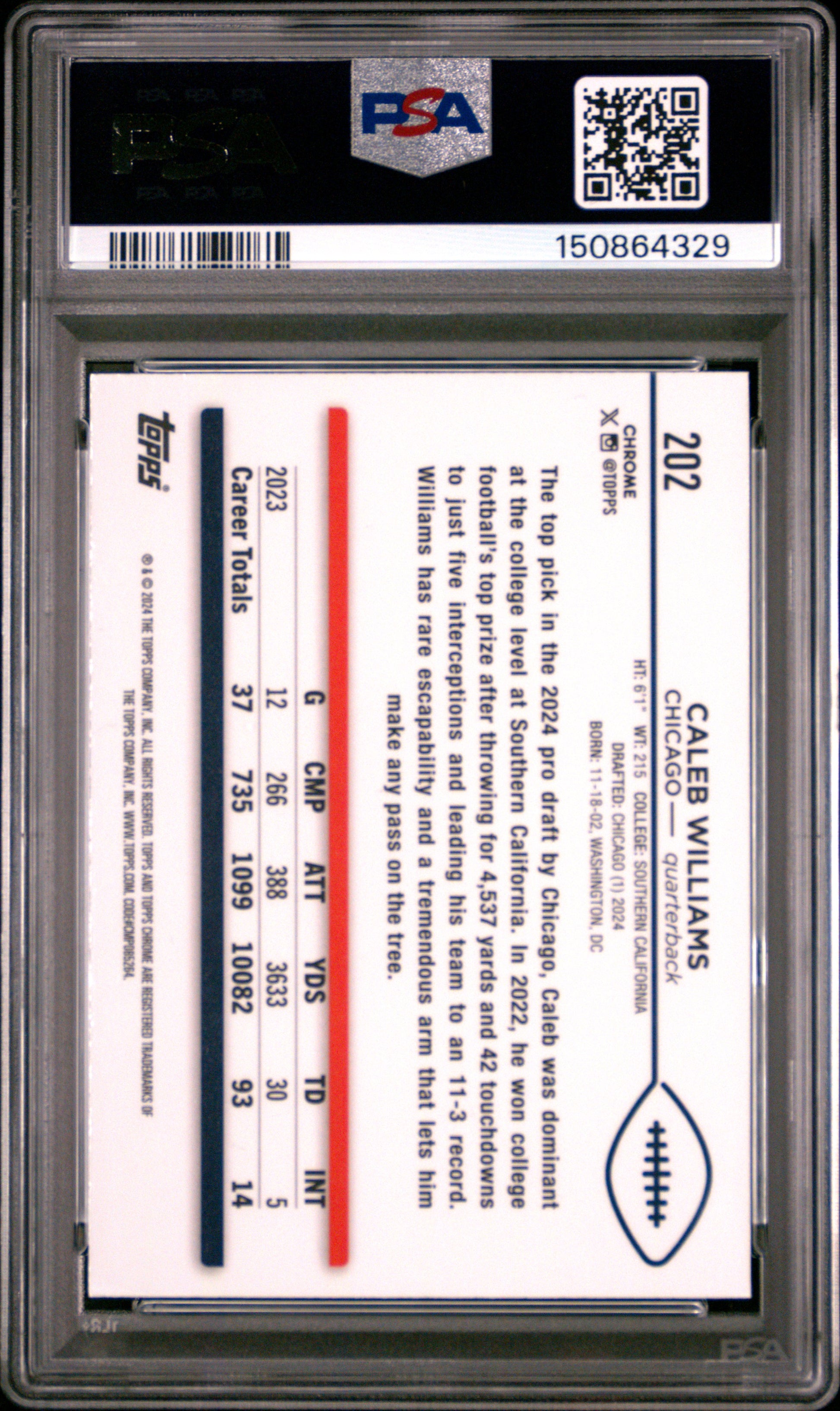 2024 Topps Chrome #202 Caleb Williams RC PSA 9