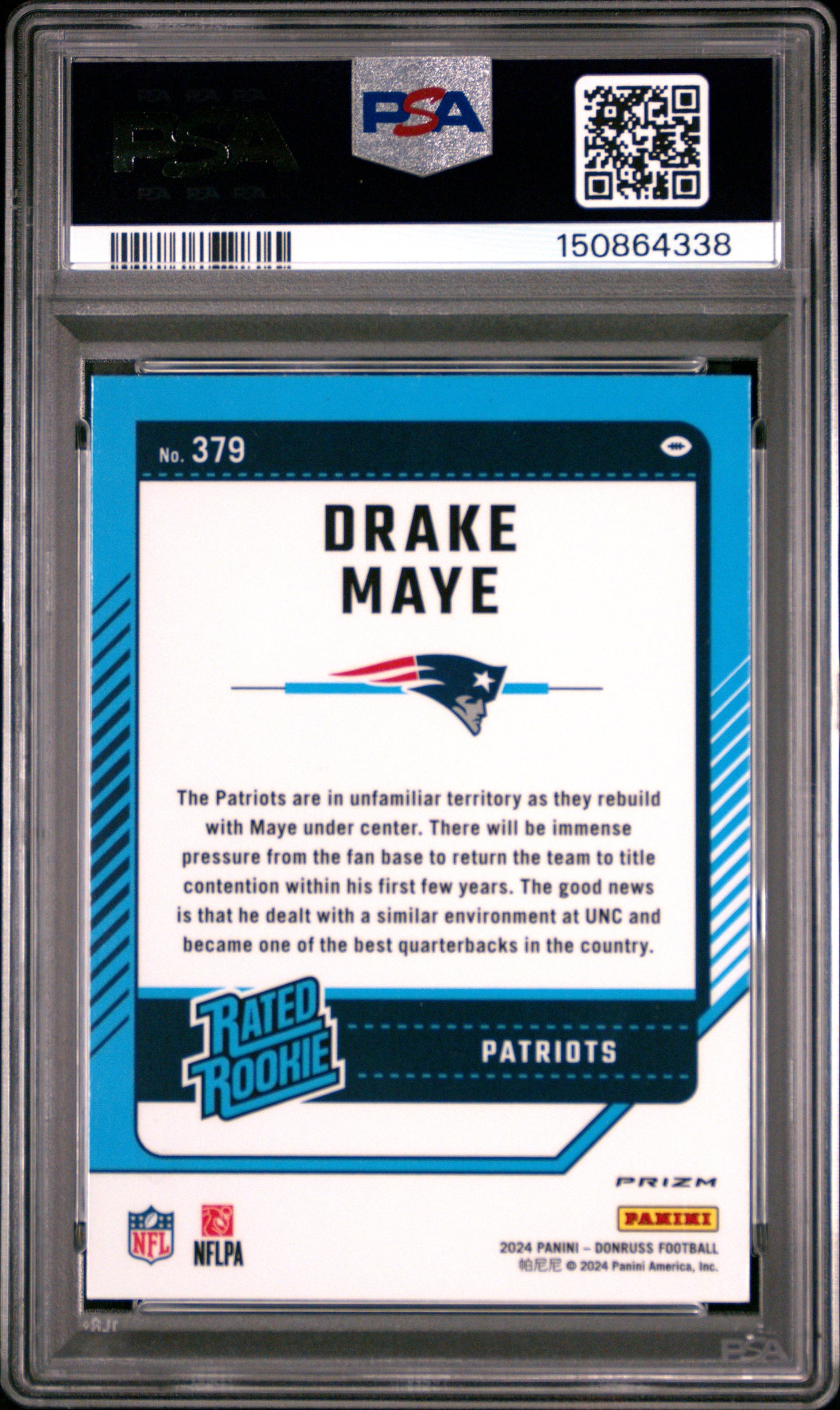 2024 Panini Donruss #379 Optic Preview-Pink Drake Maye RC PSA 9
