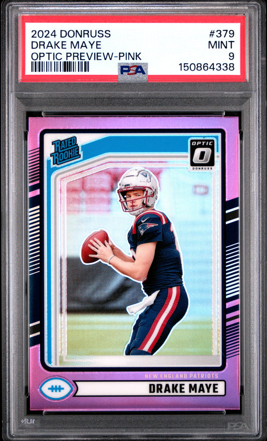 2024 Panini Donruss #379 Optic Preview-Pink Drake Maye RC PSA 9