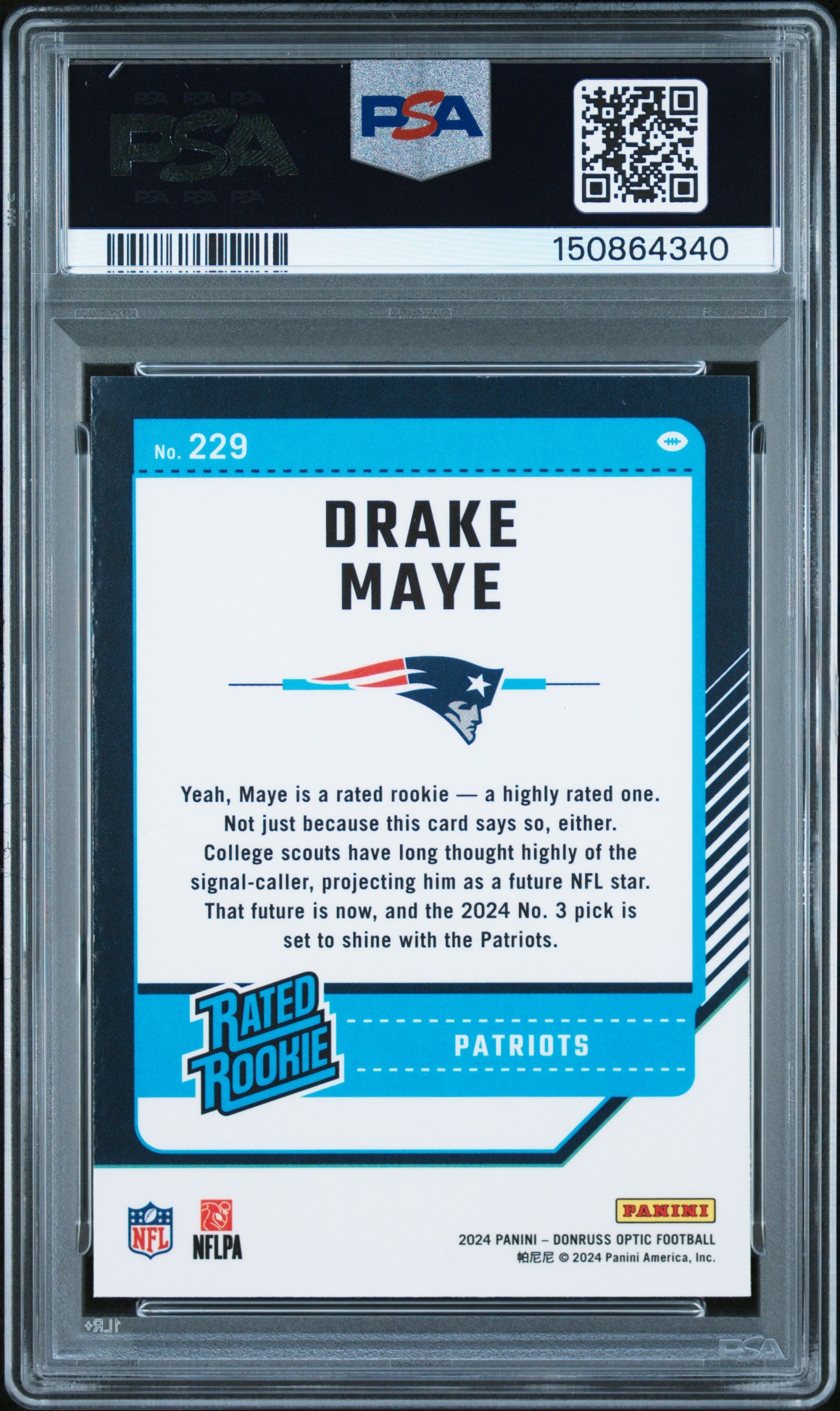 2024 Panini Donruss Optic #229 Drake Maye RC (4340) PSA 9