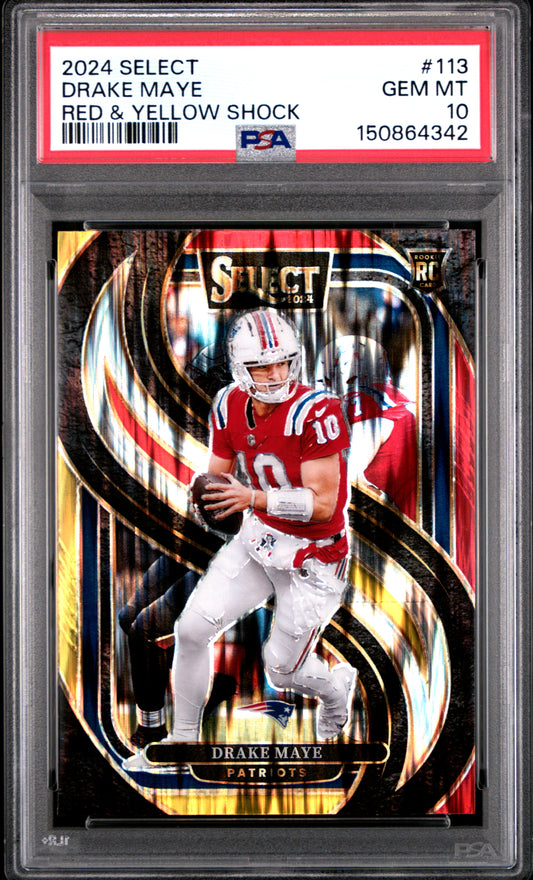 2024 Panini Select #113 Red & Yellow Shock Drake Maye RC PSA 10