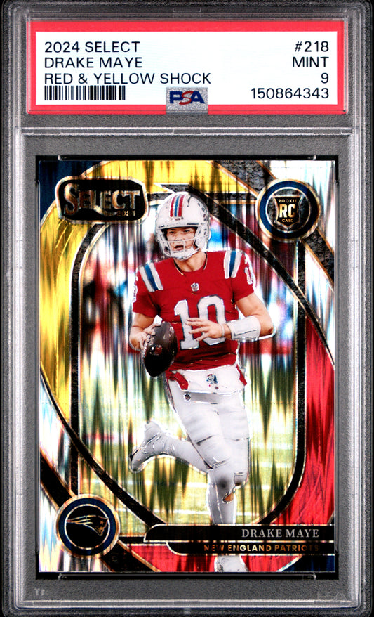 2024 Panini Select #218 Red & Yellow Shock Drake Maye RC PSA 9