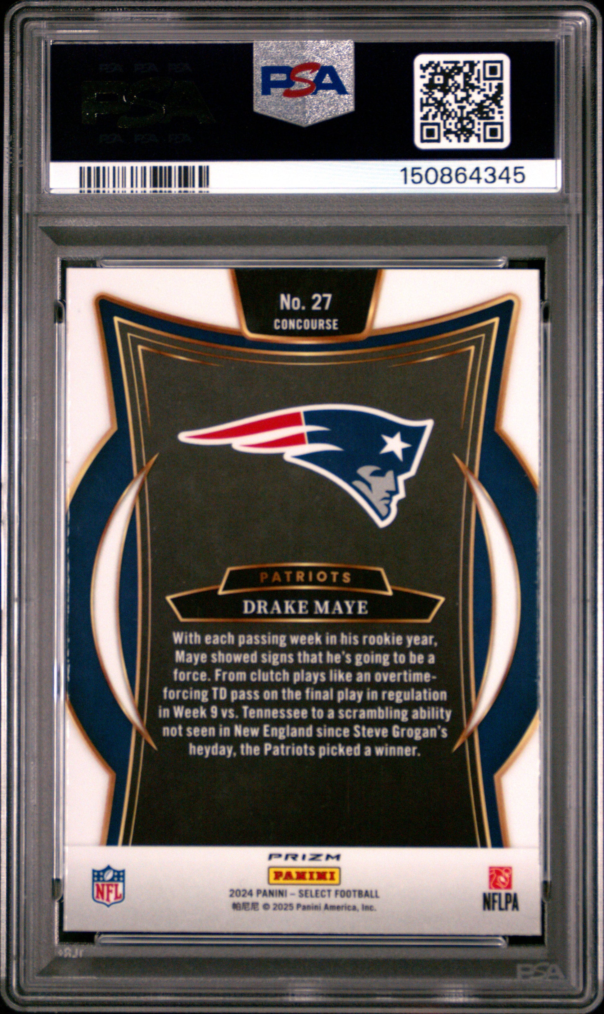 2024 Panini Select #27 Black & Red Shock Drake Maye RC PSA 10