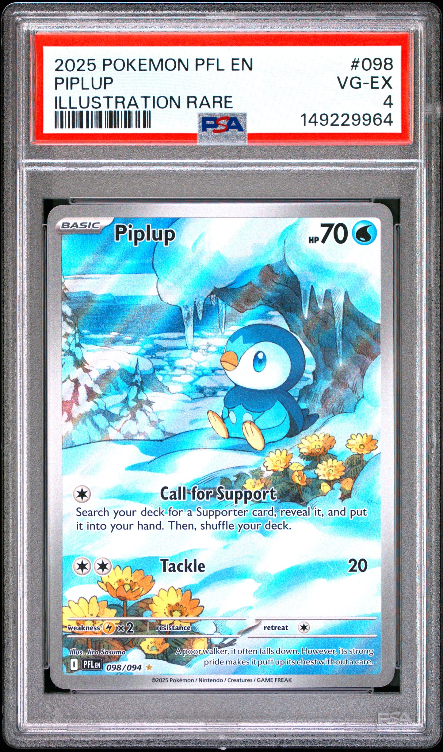 2025 Pokemon Pfl En-Phantasmal Flames #098 Piplup Illustration Rare PSA 4