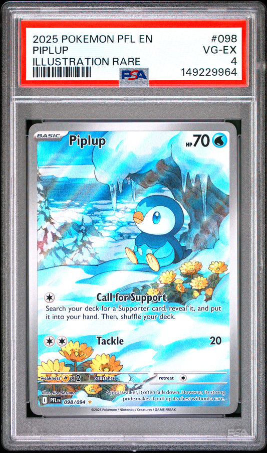 2025 Pokemon Pfl En-Phantasmal Flames #098 Piplup Illustration Rare PSA 4