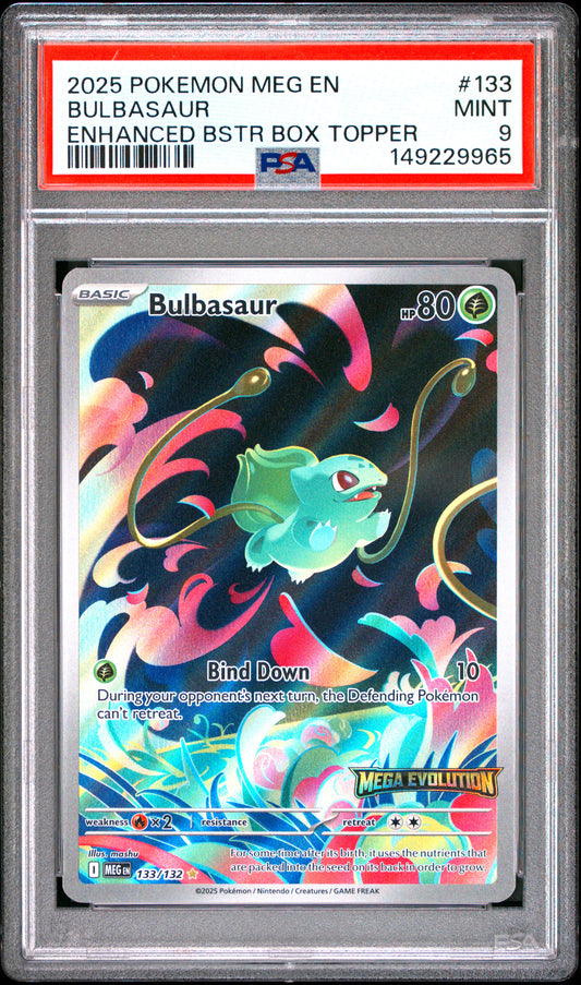 2025 Pokemon Meg En-Mega Evolution #133 Bulbasaur Enhanced Bstr Box Topper PSA 9