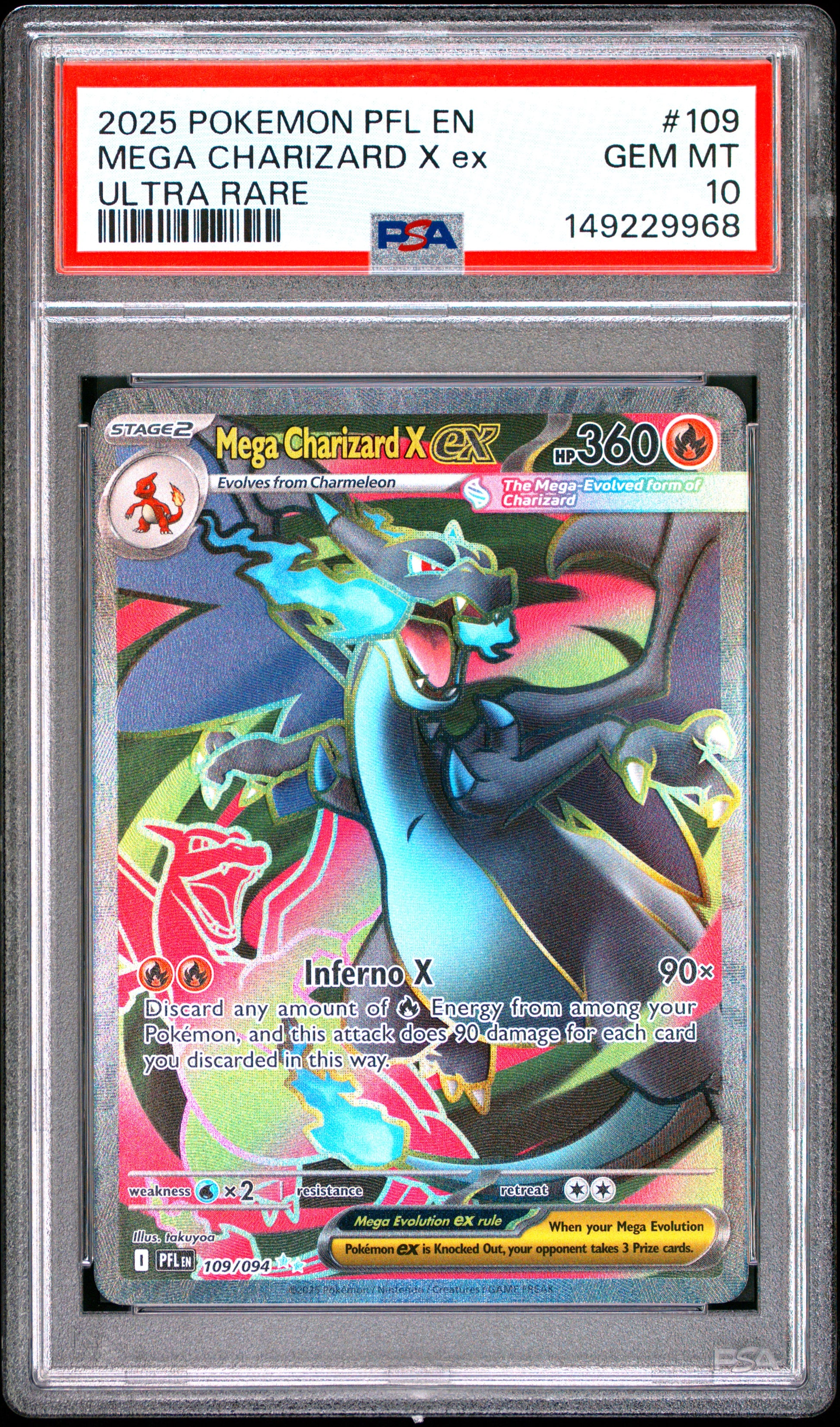 2025 Pokemon Pfl En-Phantasmal Flames #109 Mega Charizard X Ex Ultra Rare PSA 10