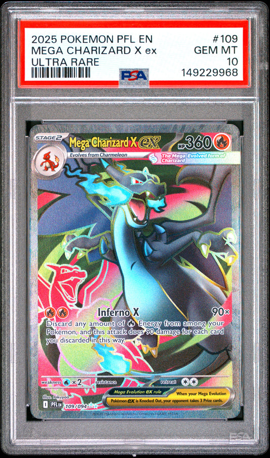 2025 Pokemon Pfl En-Phantasmal Flames #109 Mega Charizard X Ex Ultra Rare PSA 10