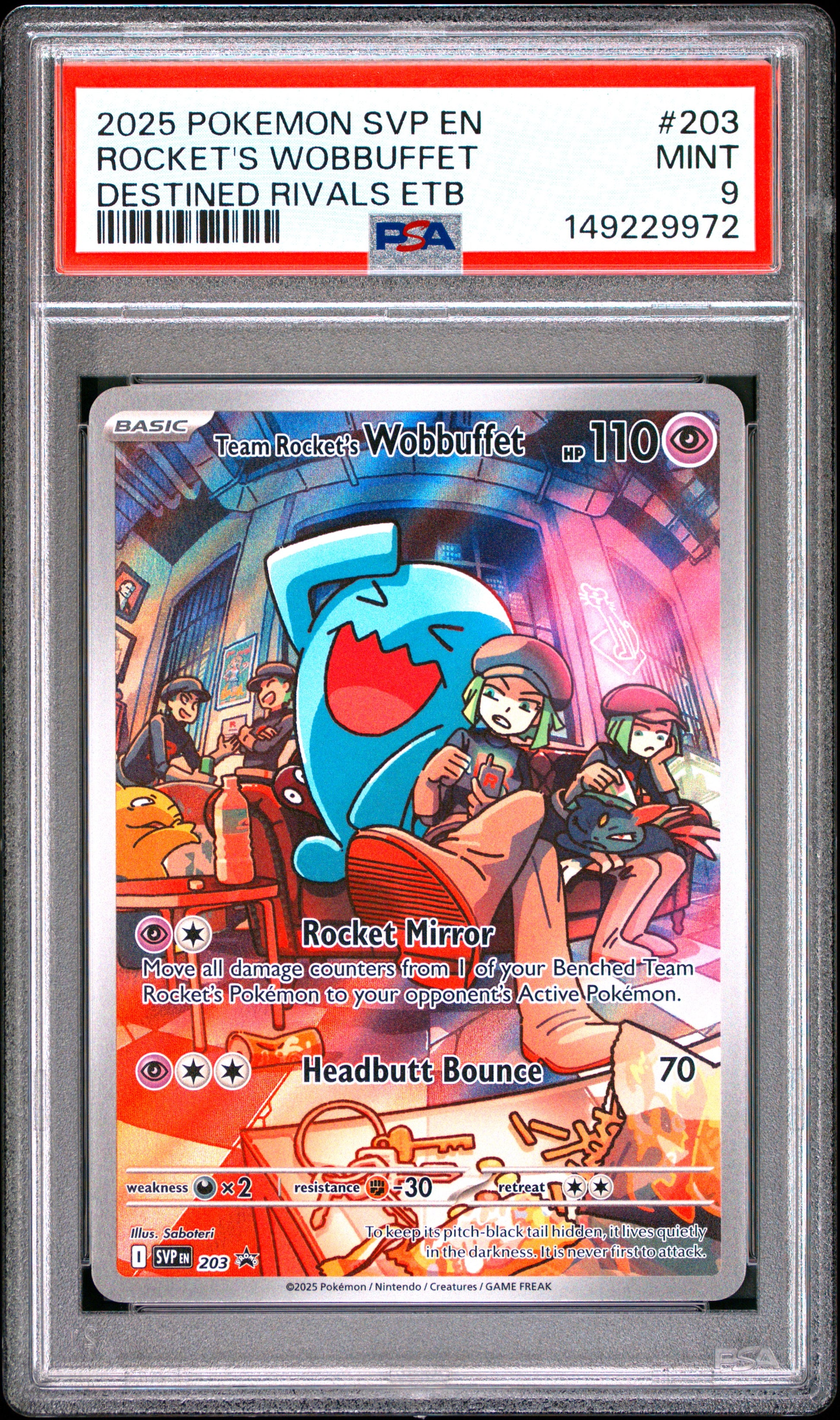 2025 Pokemon Svp En-Sv #203 Rocket'S Wobbuffet Destined Rivals Etb PSA 9