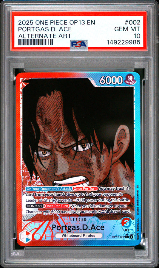 2025 One Piece Op13-Carr. On His Will #002 Portgas D. Ace Alternate Art PSA 10