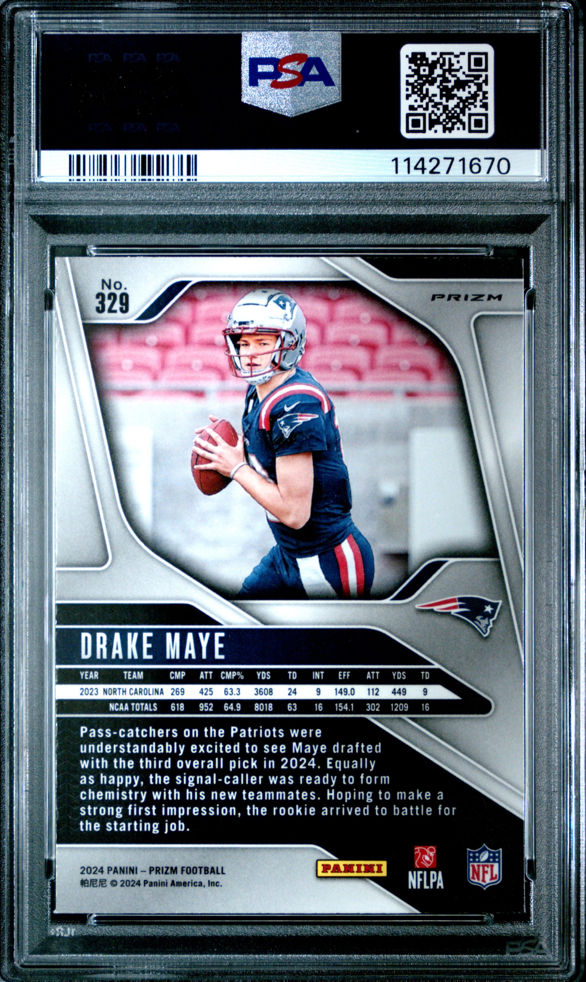 2024 Panini Prizm #329 Neon Green Pulsar Drake Maye RC PSA 9