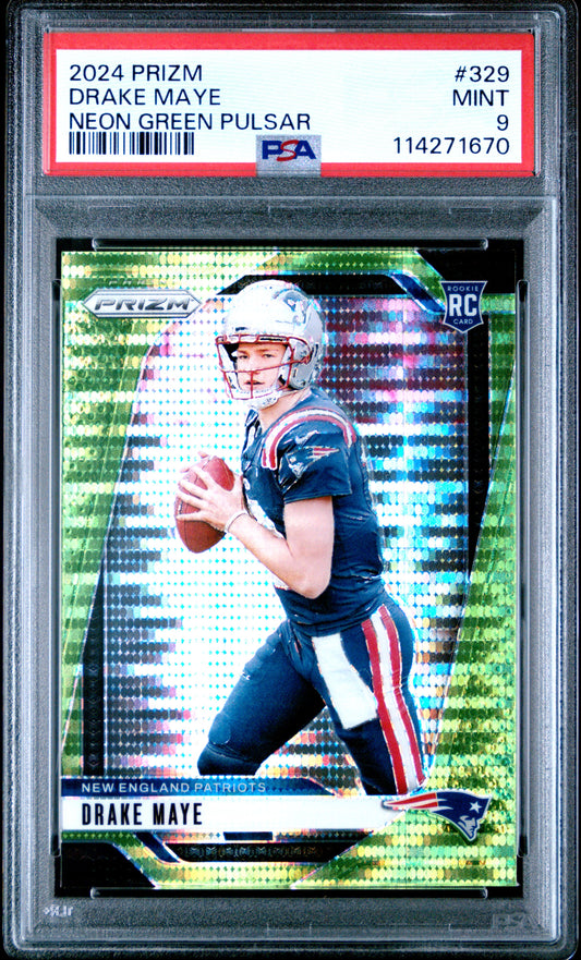 2024 Panini Prizm #329 Neon Green Pulsar Drake Maye RC PSA 9