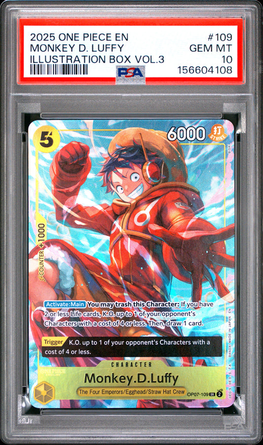 2025 One Piece Promos #109 Illustration Box Vol.3 Monkey D. Luffy PSA 10