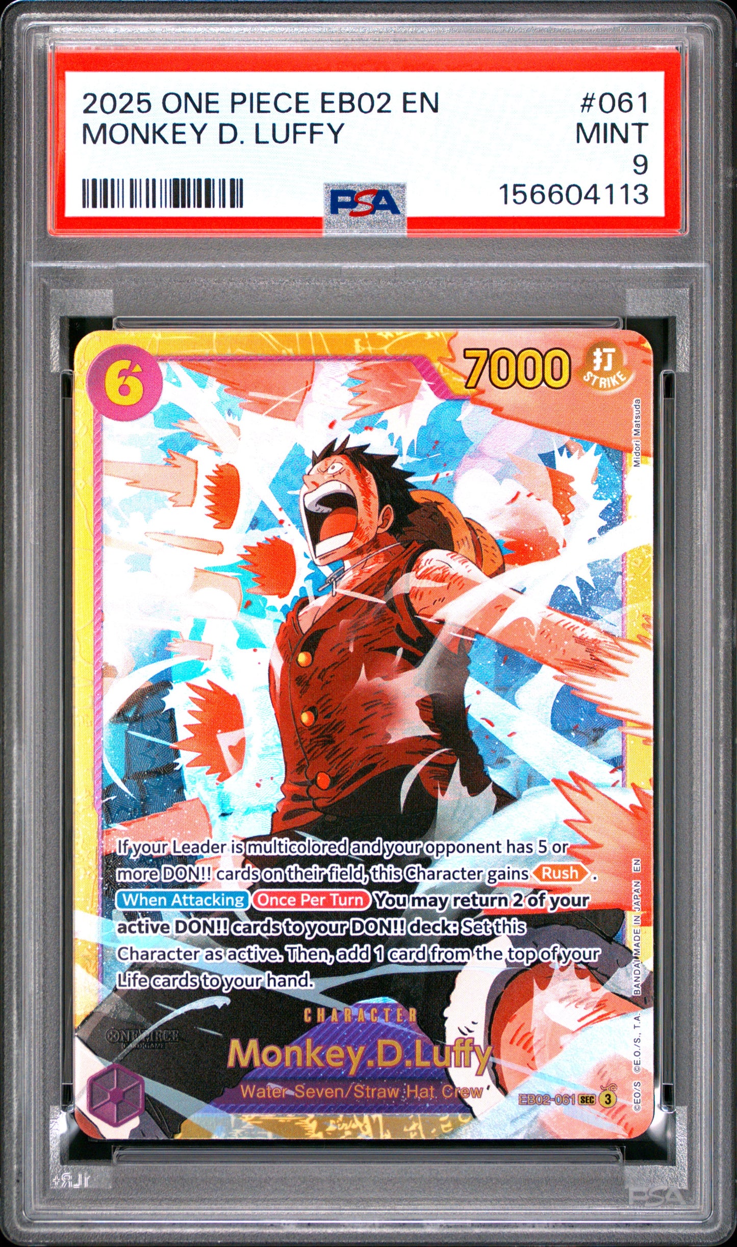 2025 One Piece Eb02 #061 Monkey D. Luffy PSA 9