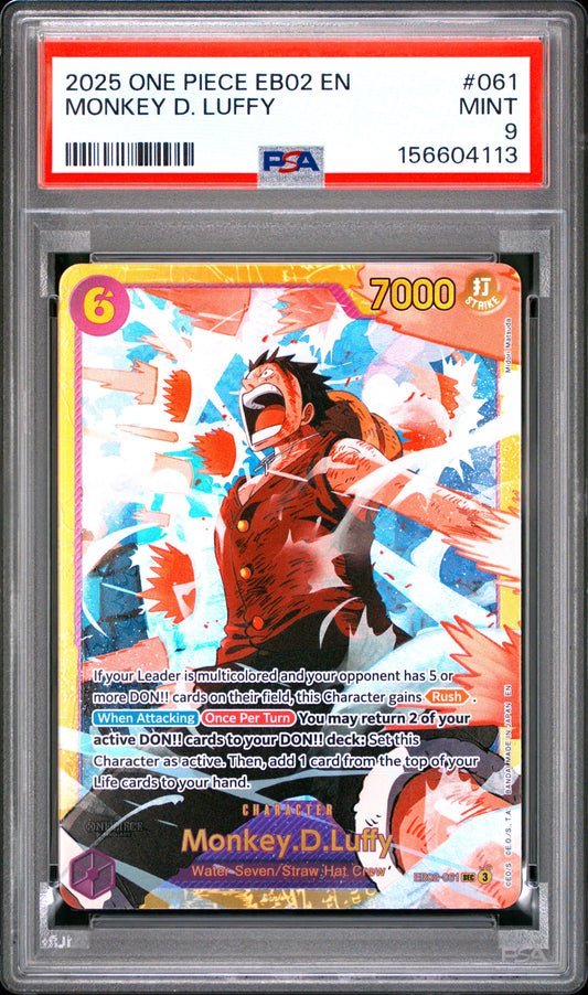 2025 One Piece Eb02 #061 Monkey D. Luffy PSA 9