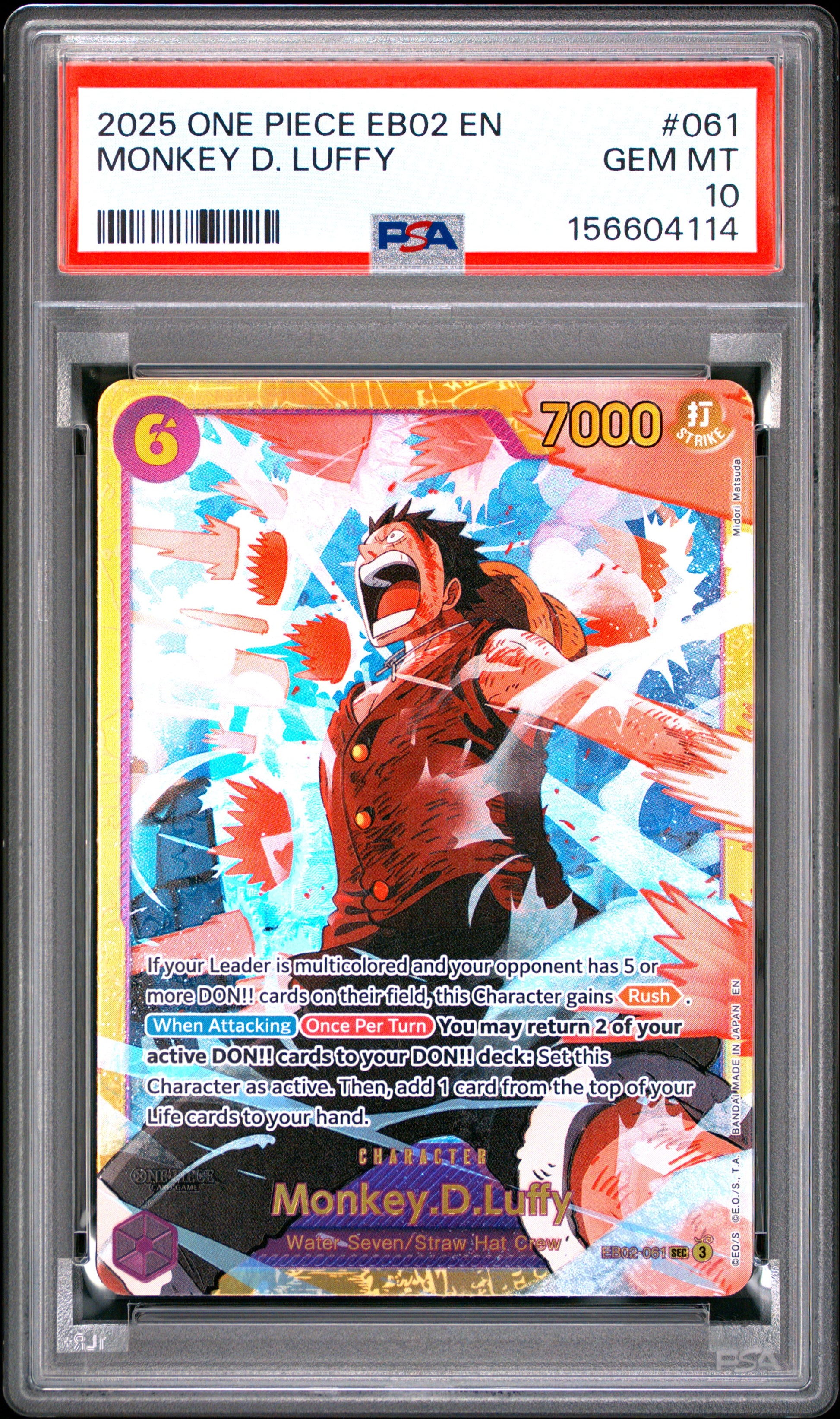 2025 One Piece EB02 #061 Monkey D. Luffy PSA 10