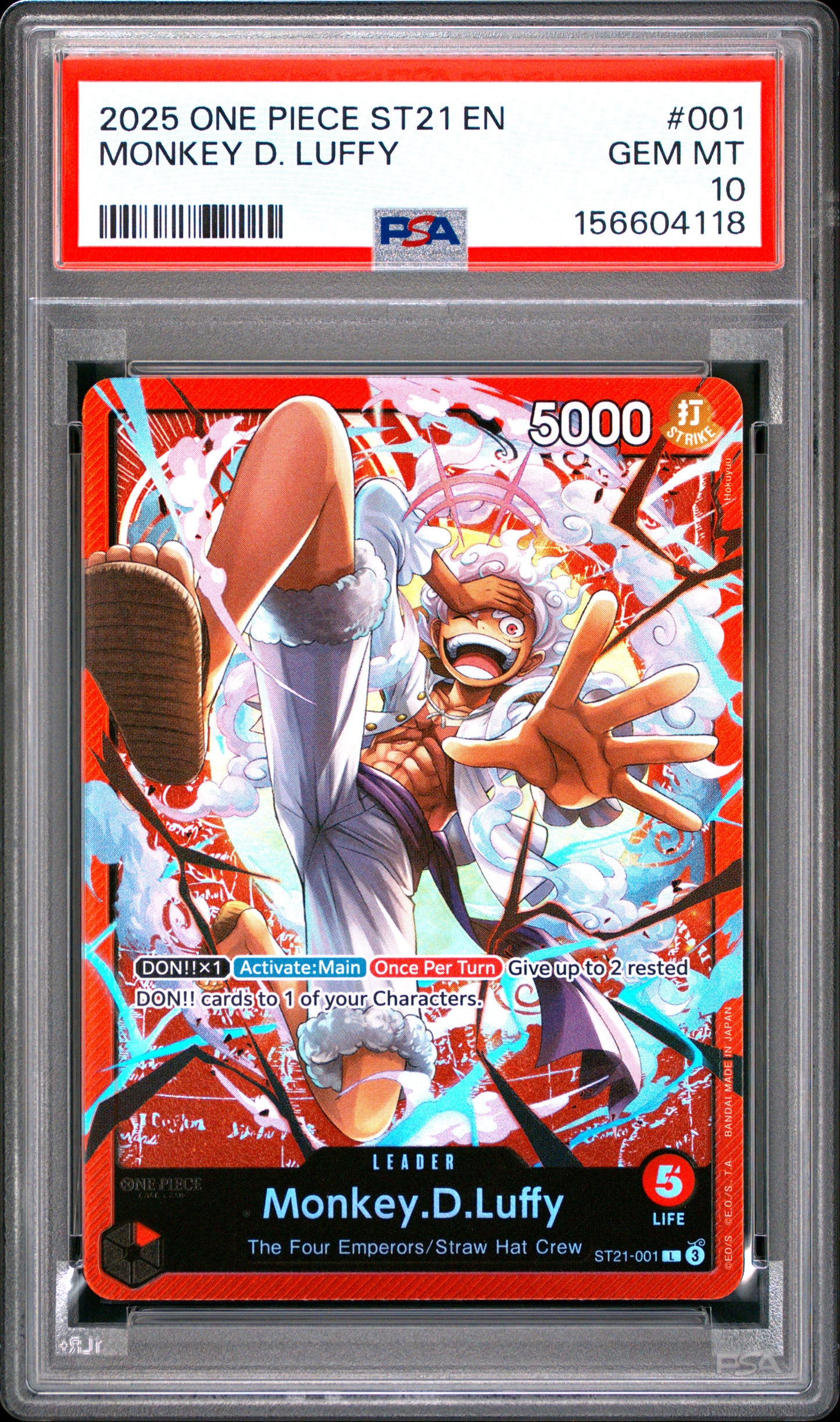 2025 One Piece Starter Deck St21-Ex Gear 5 #001 Monkey D. Luffy PSA 10