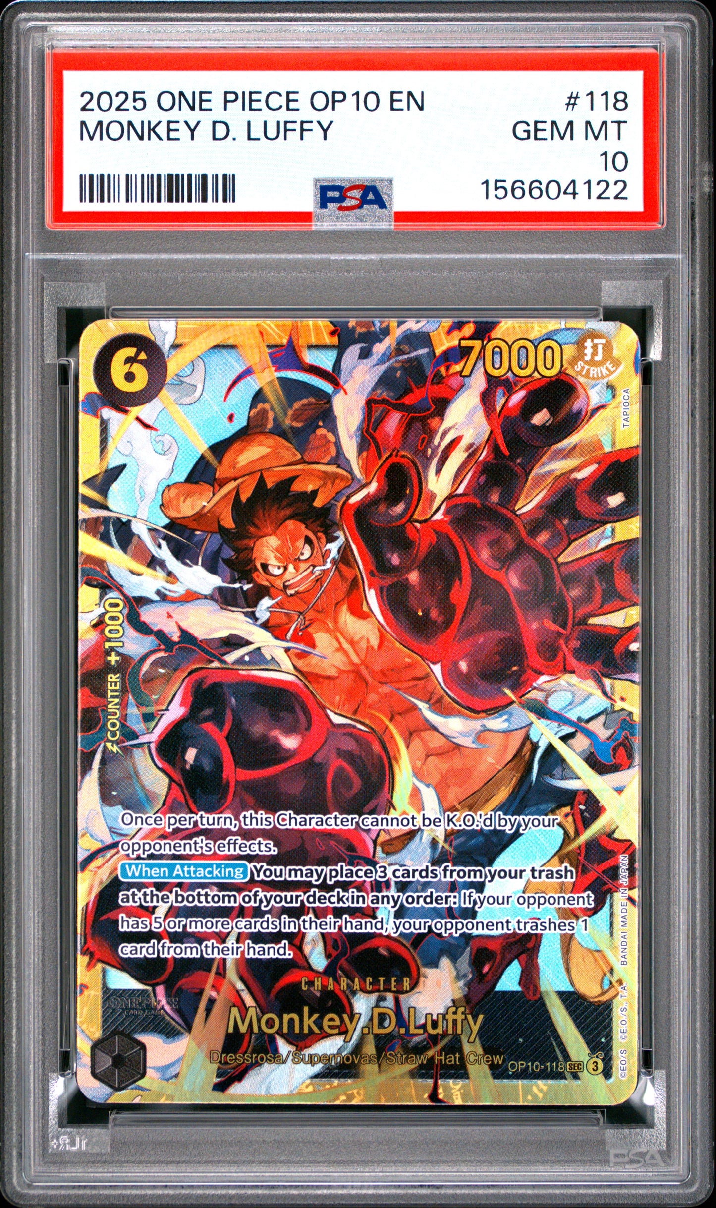 2025 One Piece Op10-Royal Blood #118 Monkey D. Luffy PSA 10