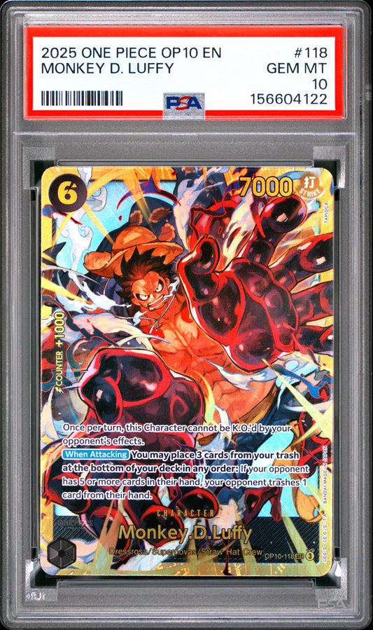 2025 One Piece Op10-Royal Blood #118 Monkey D. Luffy PSA 10