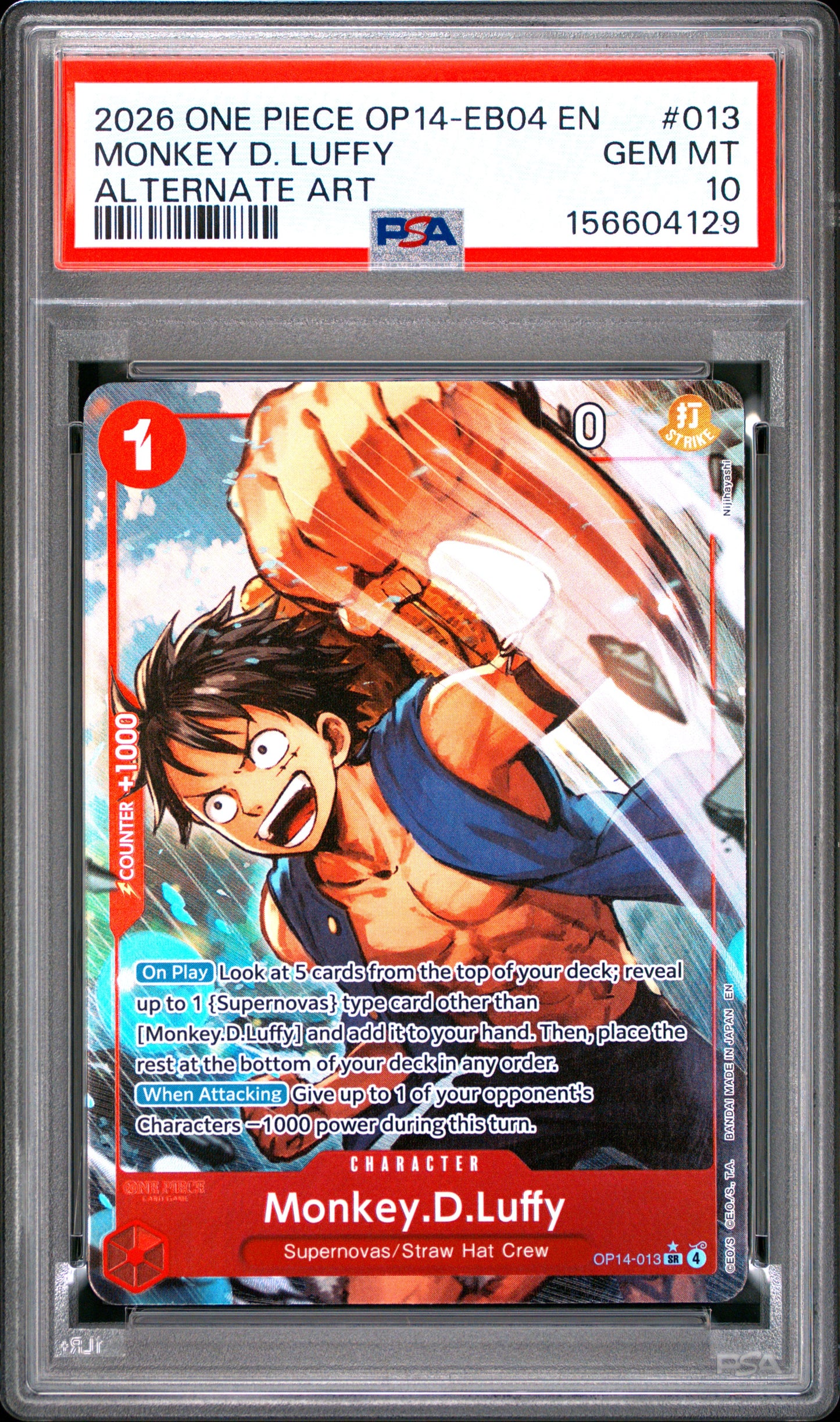 2026 One Piece Op14-#013 Alt. Art Monkey D. Luffy PSA 10