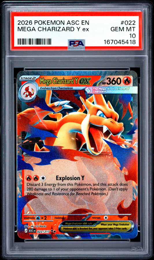 2026 Pokemon ASC EN #022 Mega Charizard Y Ex PSA 10