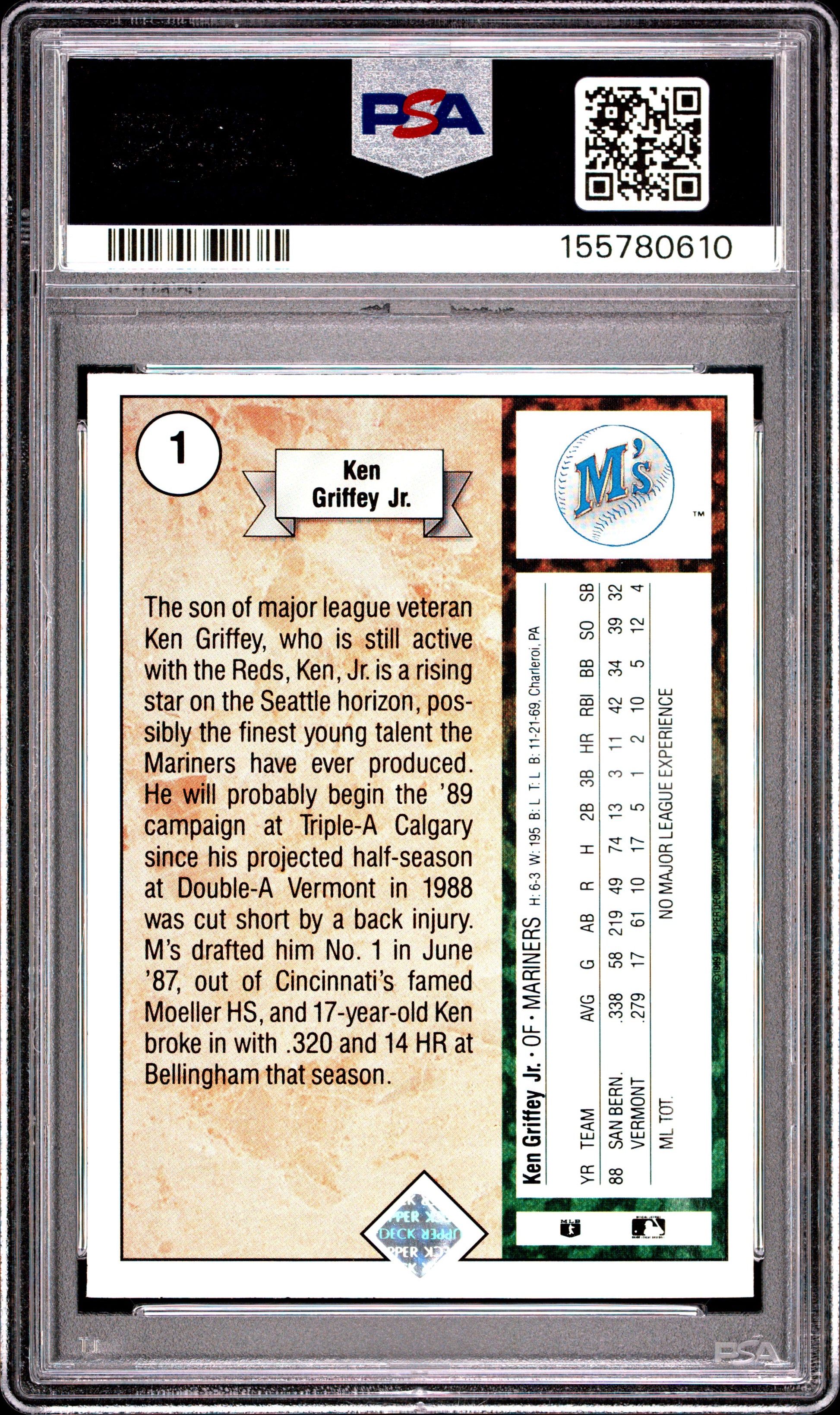 1989 Upper Deck #1 Star Rookie Ken Griffey Jr. RC PSA 4