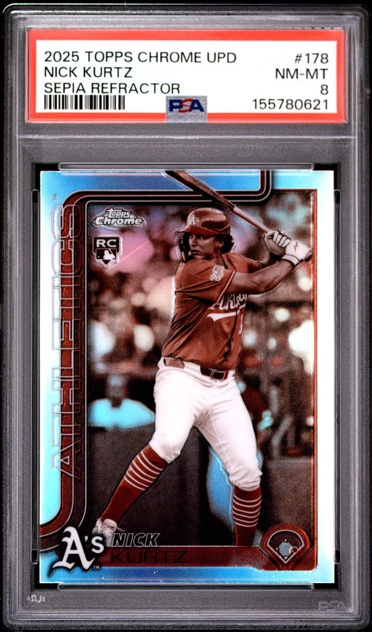 2025 Topps Chrome Update #178 Sepia Refractor Nick Kurtz RC PSA 8